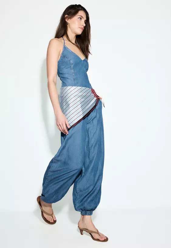 Mono denim halter pañuelo - Imagen 3