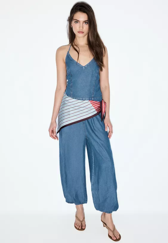 Mono denim halter pañuelo - Imagen 2